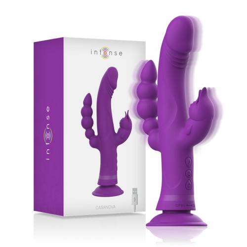 Vibrador Rabbit Silicona Triple Motor Morado Intense - Casanova