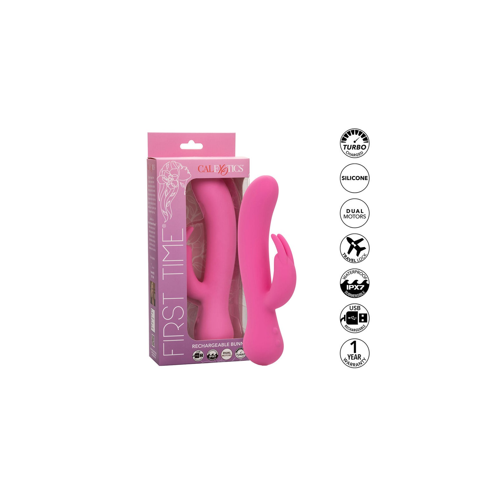 - First Time Vibrador Rabbit Recargable Rosa - Placer Supremo