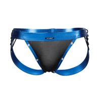 Cut4men Blue Leather Jockstrap for Active Men