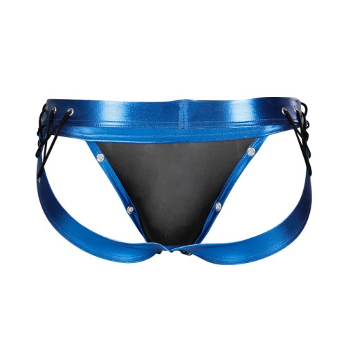 Cut4men Blue Leather Jockstrap for Active Men