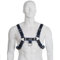 Blue and Black Leather Chest Harness Bulldog