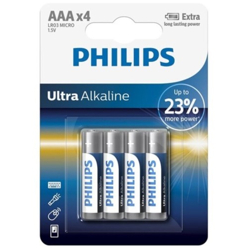 Philips Ultra Alkaline AAA Batteries Blister 4 Pack - Reliable Power