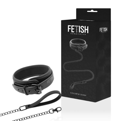 Fetish Submissive Collar with Chain and Neoprene Lining