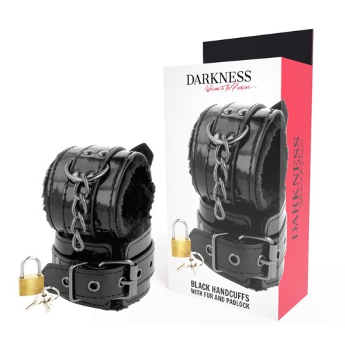 Darkness - Adjustable Leather Handcuffs Black with Padlock