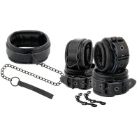 Leather Handcuffs and Collar Set