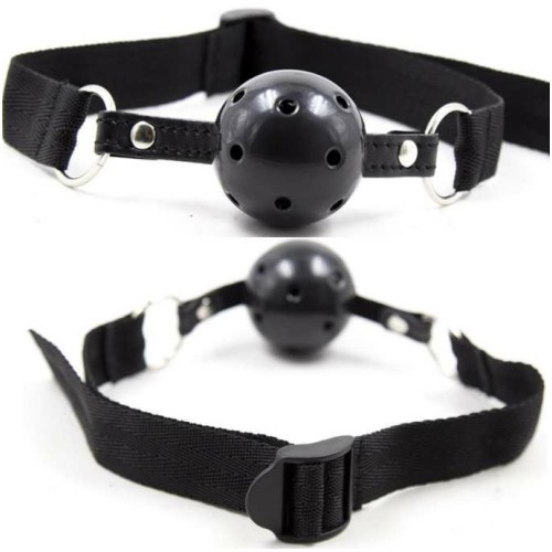 Breathable Black Ball Gag - BDSM Accessory