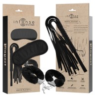 Intense Fetish Set Adultos 1 Con Esposas Antifaz Y Látigo De Cuero Vegan