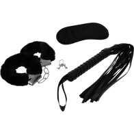 Intense Adult Fetish Set 1 with Handcuffs Mask and Vegan Leather Whip