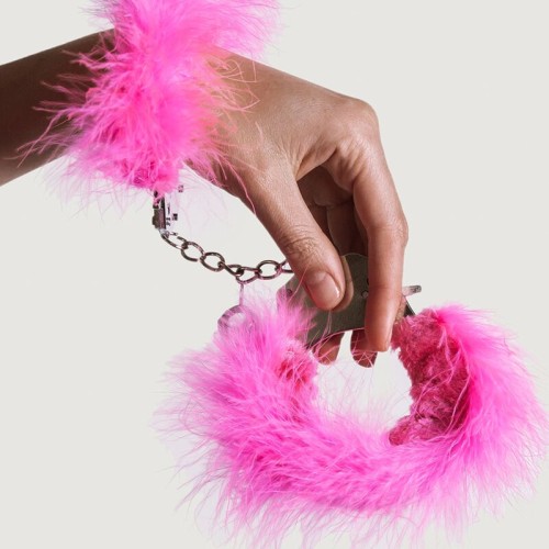 Pink Metal Handcuffs with Feathers