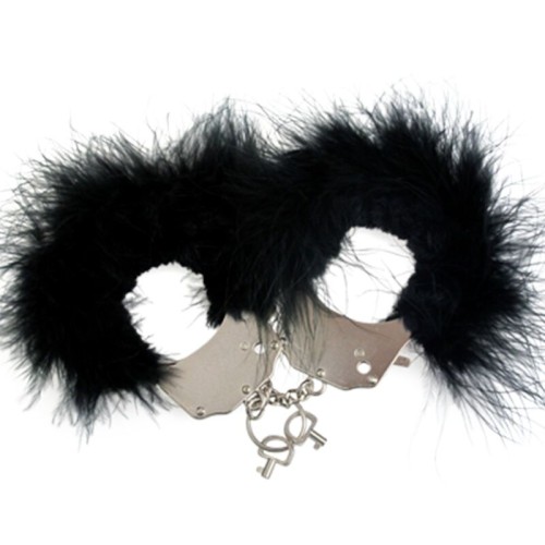 Black Metal Handcuffs with Feathers