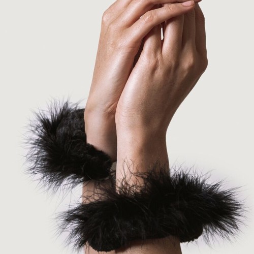 Black Metal Handcuffs with Feathers