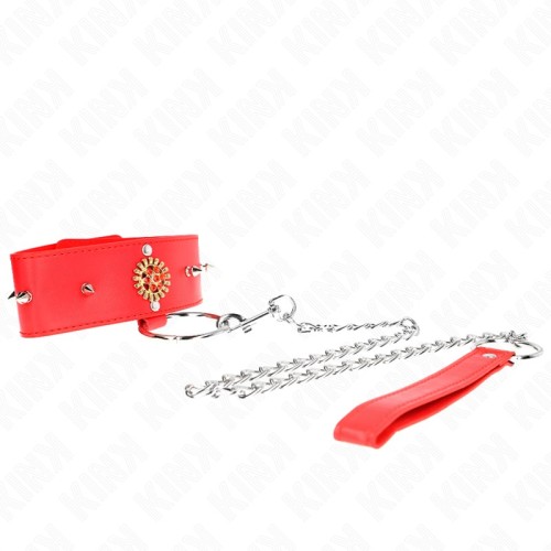 Collar Con Correa Rojo Con Diamantes Kink - Control y Elegancia