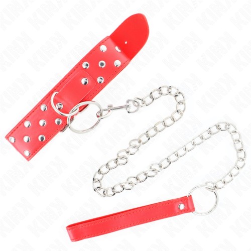 Kink Adjustable Red Collar with Leash for BDSM