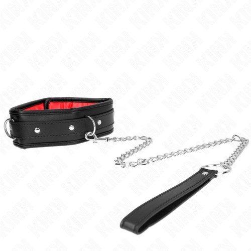 Kink Adjustable Black Leather Collar with Leash - Stylish BDSM Gear