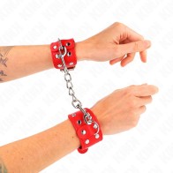 Kink Adjustable Wrist Cuffs with Double Rows of Studs Red