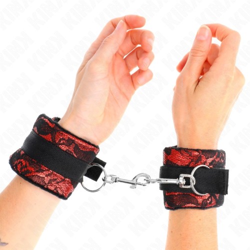 Kink Short Lace & Velvet Wrist Cuffs Red/Black