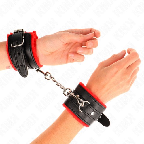 Kink - Premium Padded Wrist Cuffs Red with Adjustable Black Strap 17-29 cm