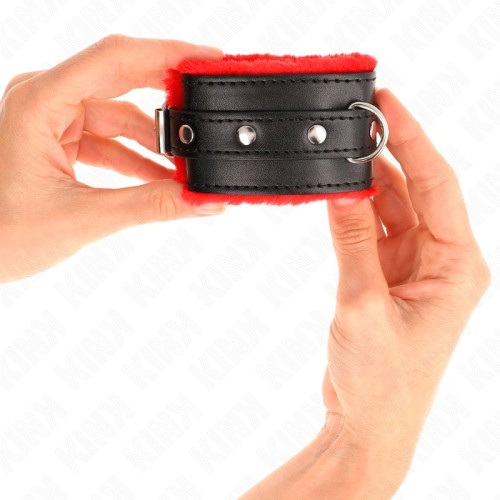 Kink - Premium Padded Wrist Cuffs Red with Adjustable Black Strap 17-29 cm