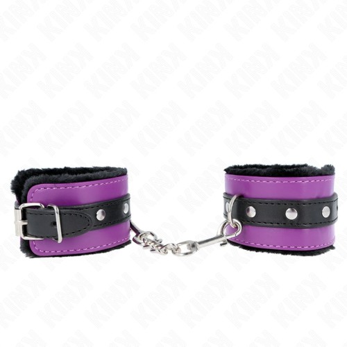 Kink Premium Padded Wrist Cuffs Black with Violet Strap