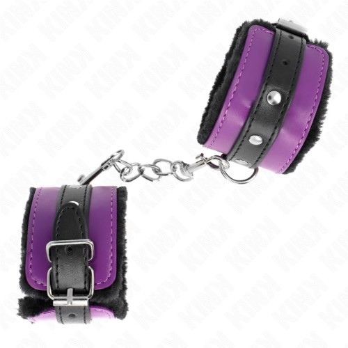 Kink Premium Padded Wrist Cuffs Black with Violet Strap