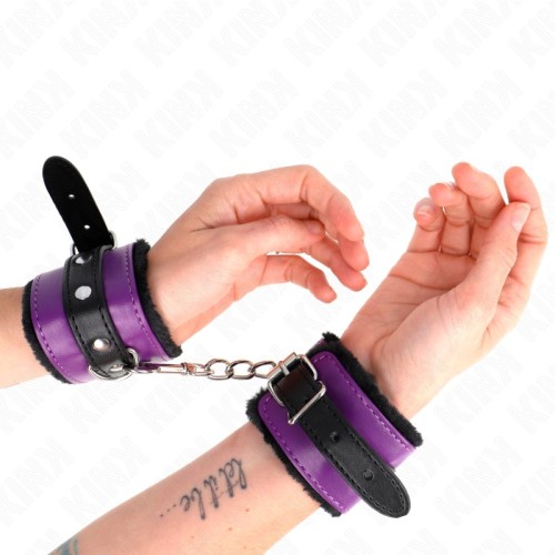 Kink Premium Padded Wrist Cuffs Black with Violet Strap