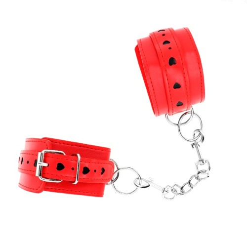 Kink Red Wrist Cuffs with Black Heart Adjustable