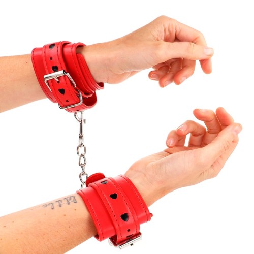 Kink Red Wrist Cuffs with Black Heart Adjustable