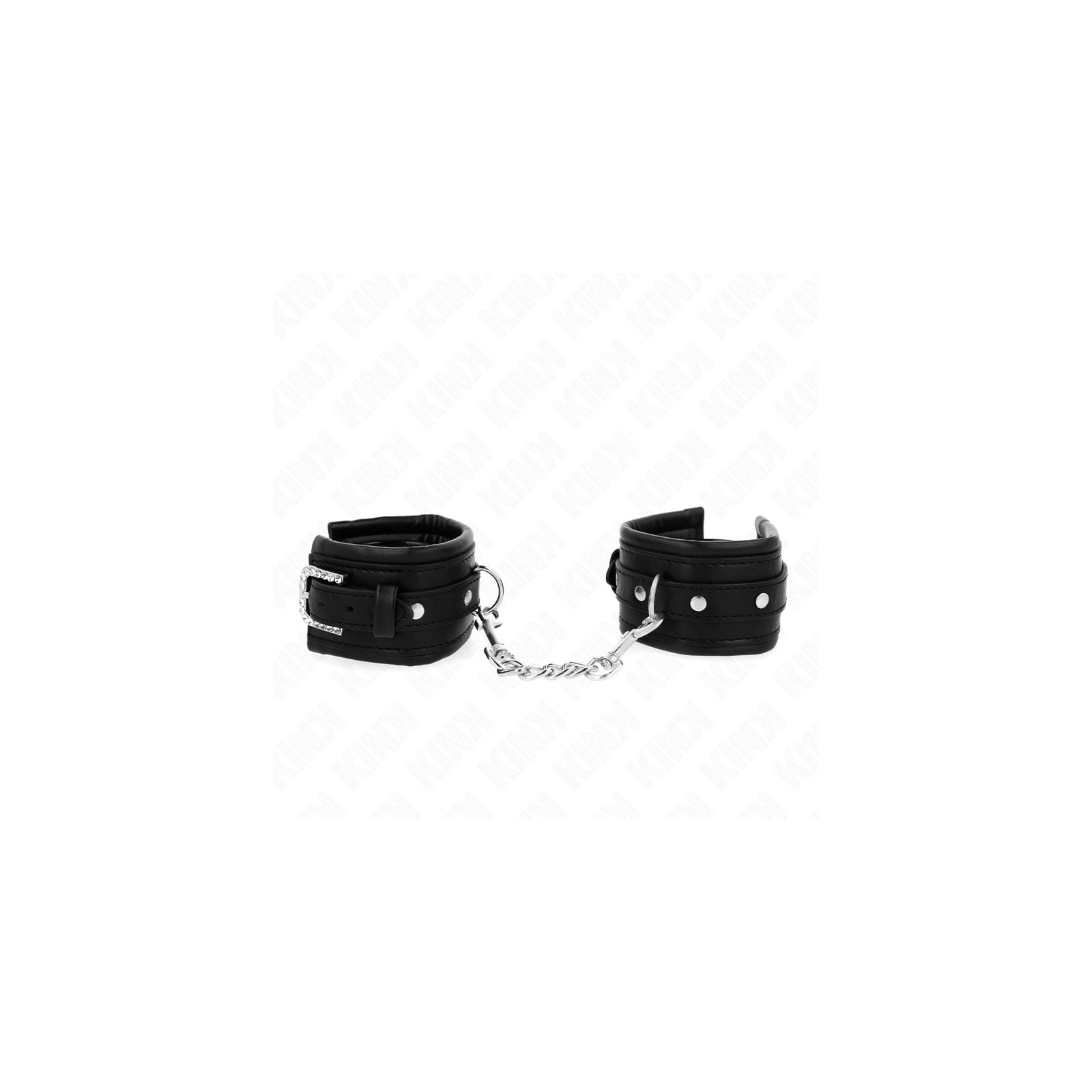 Kink Adjustable Black Wrist Cuffs with Rhinestone Buckle