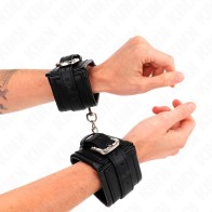 Kink Adjustable Black Wrist Cuffs with Rhinestone Buckle