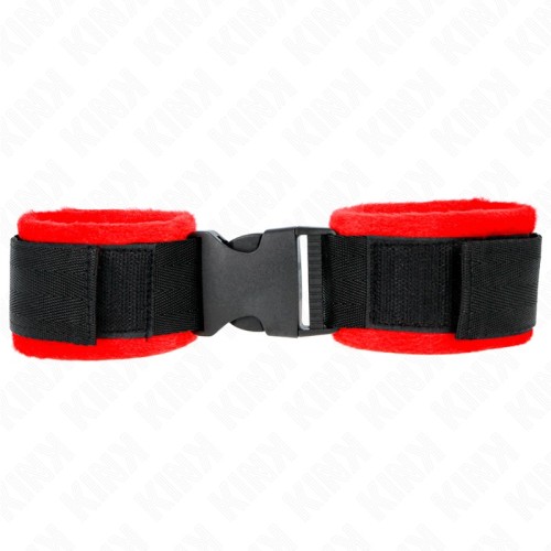 Kink Nylon Wrist Cuffs Red-Black Model Adjustable for BDSM