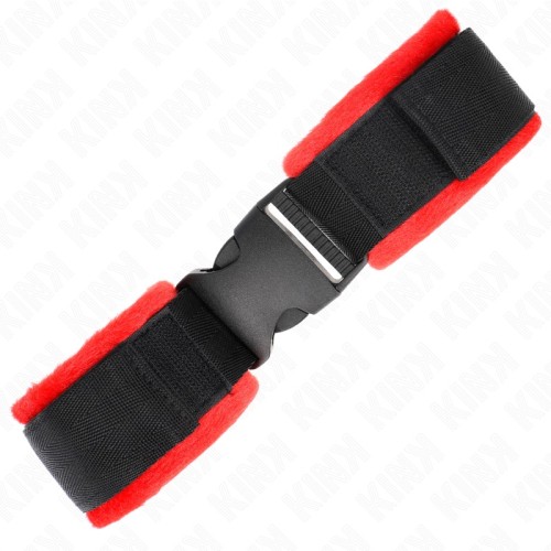 Kink Nylon Wrist Cuffs Red-Black Model Adjustable for BDSM