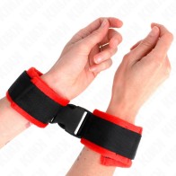 Kink Nylon Wrist Cuffs Red-Black Model Adjustable for BDSM