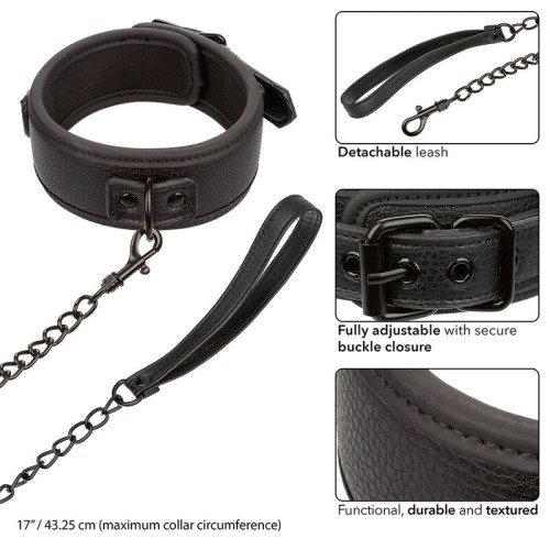 Nocturnal Collar Y Correa Cuero Ajustable Negro