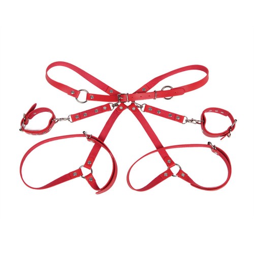 Sublime - Bondage Cuffs with Belt in Red - Unique Size