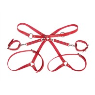 Sublime - Bondage Cuffs with Belt in Red - Unique Size