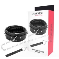 Darkness Soft Leather Collar with Chain for BDSM Play