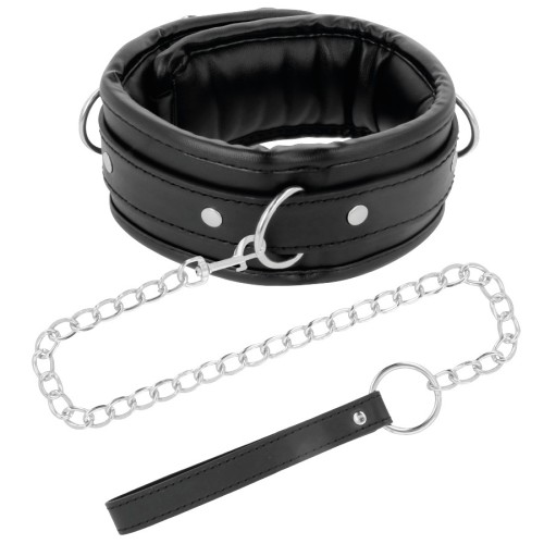 Darkness Soft Leather Collar with Chain for BDSM Play