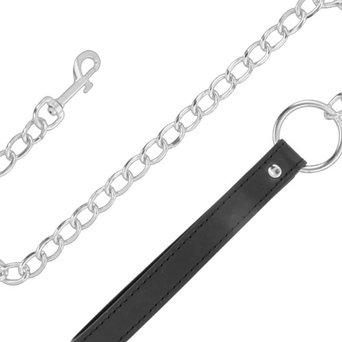 Darkness Soft Leather Collar with Chain for BDSM Play