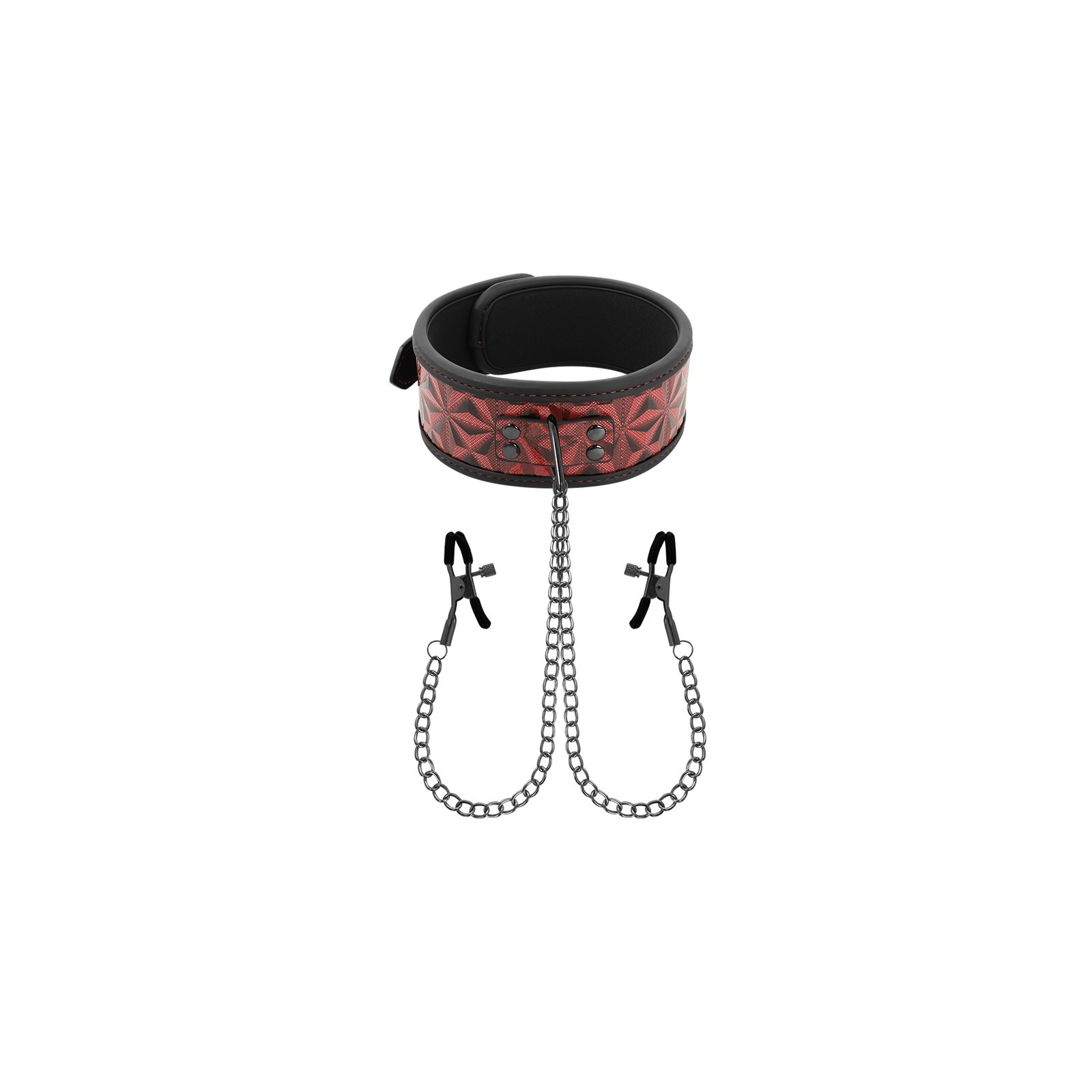 Begme Red Edition Collar with Chains and Nipple Clamps