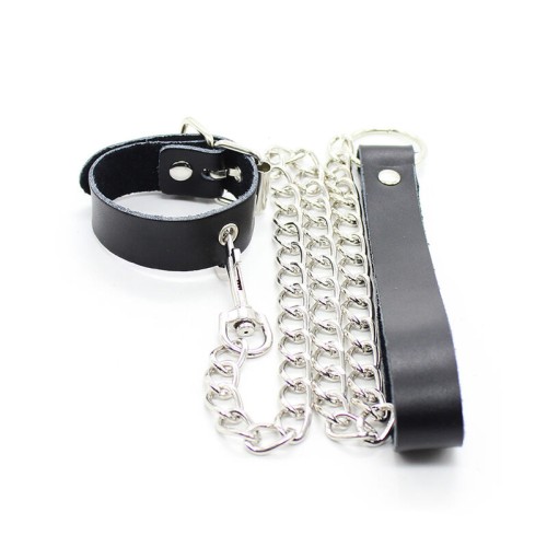 Leather Penis Collar and Strap Chain - Fetish Gear