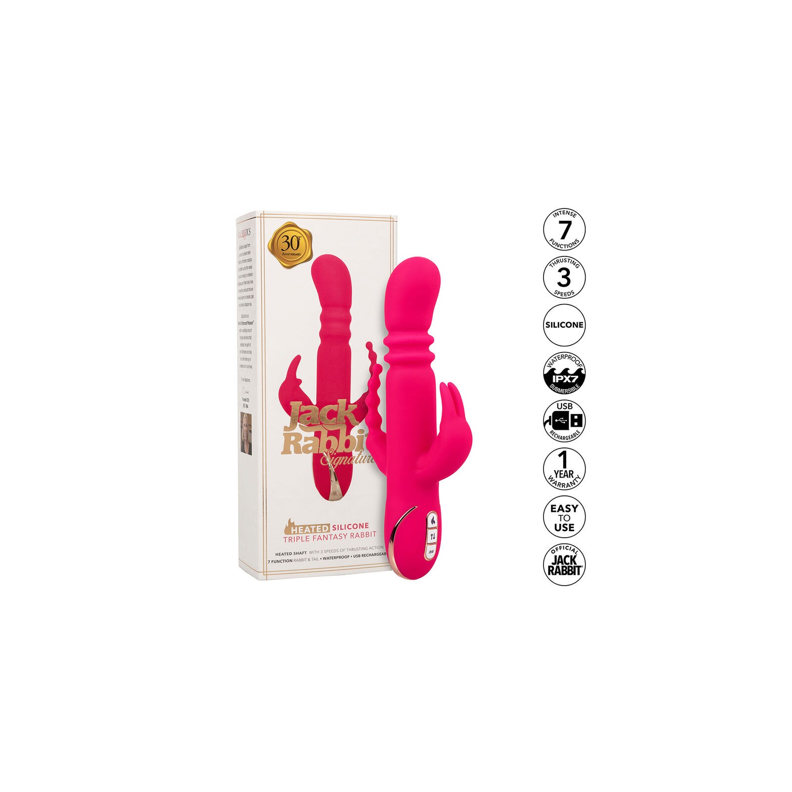 Jack Fantasy Triple Vibrador Calentable Rabbit Rosa - Experiencia Sensacional