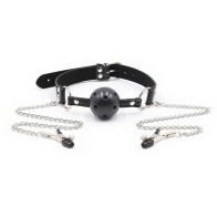 Ball Gag with Breathable Holes and Nipple Clamps