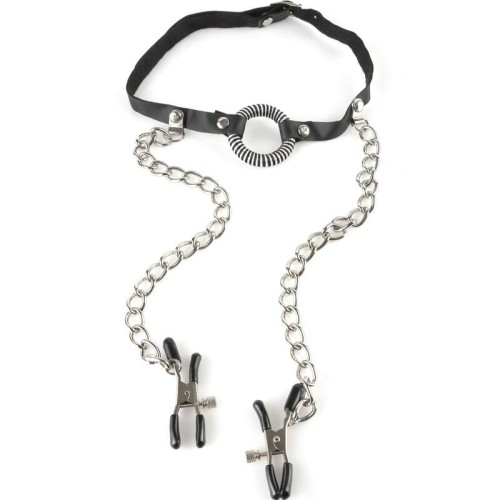 Gag with Nipple Clamps for BDSM Play