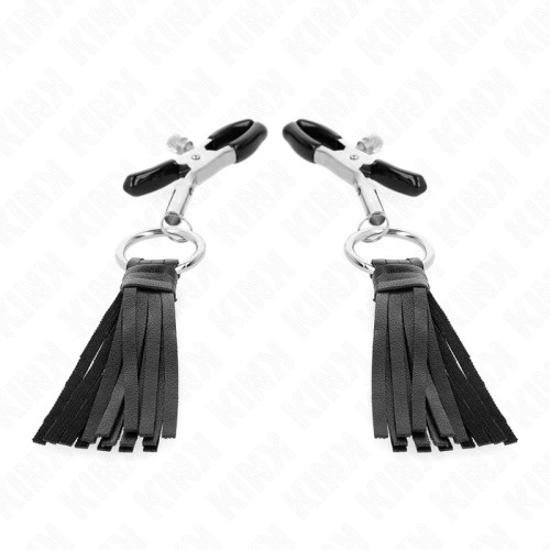 Kink Nipple Clamps with Faux Leather Tassels - Sensational Pleasure