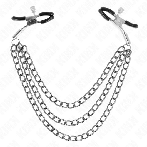 Kink Pinzas Para Pezones Con Triple Cadena Negro 20/23/28 Cm