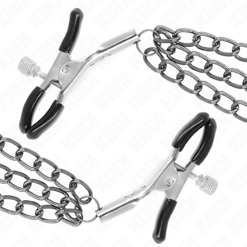 Kink Pinzas Para Pezones Con Triple Cadena Negro 20/23/28 Cm