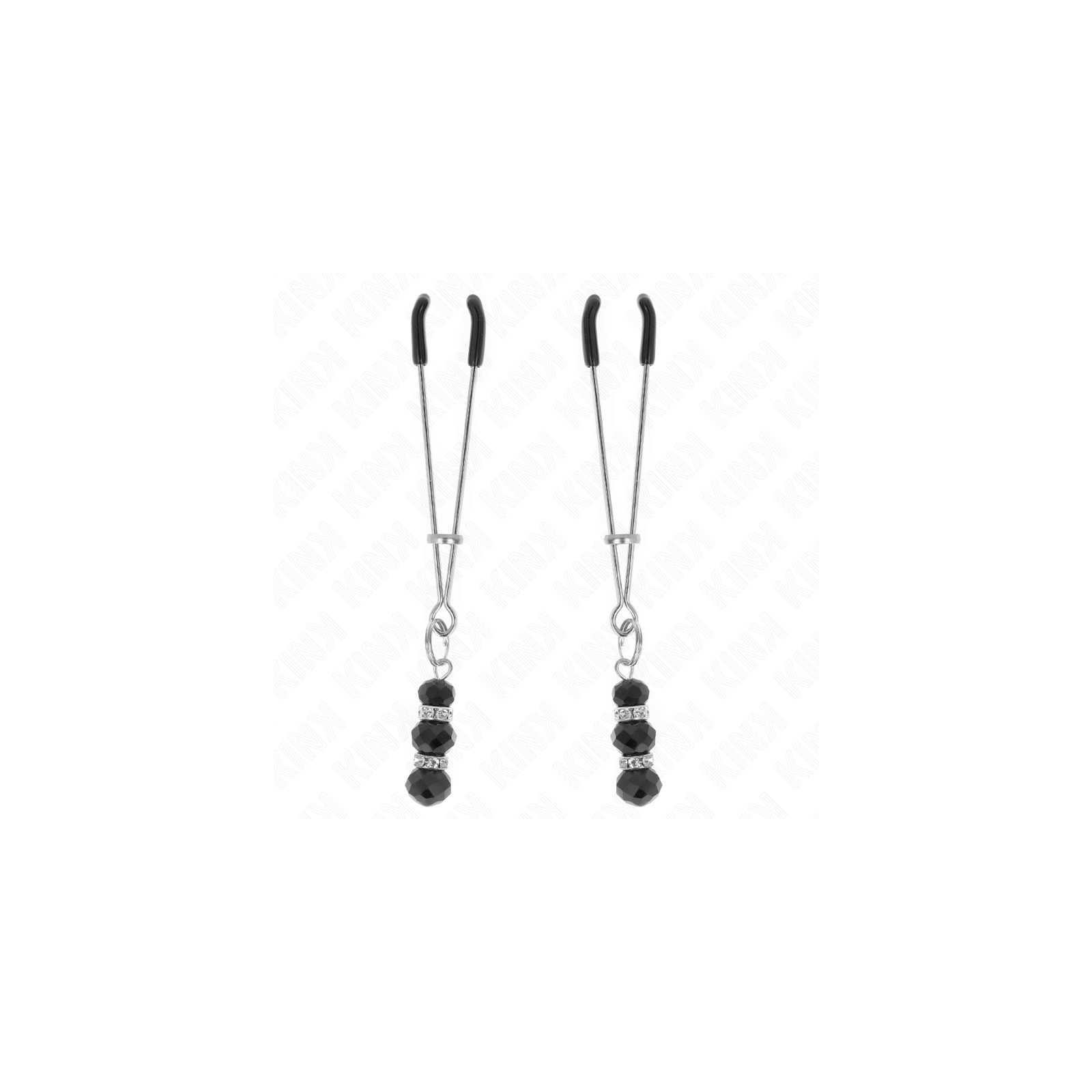 Pinzas Para Pezones Plateada Fina Con Triple Bola De Vidrio Negro Kink - Accesorio BDSM