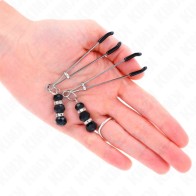 Pinzas Para Pezones Plateada Fina Con Triple Bola De Vidrio Negro Kink - Accesorio BDSM