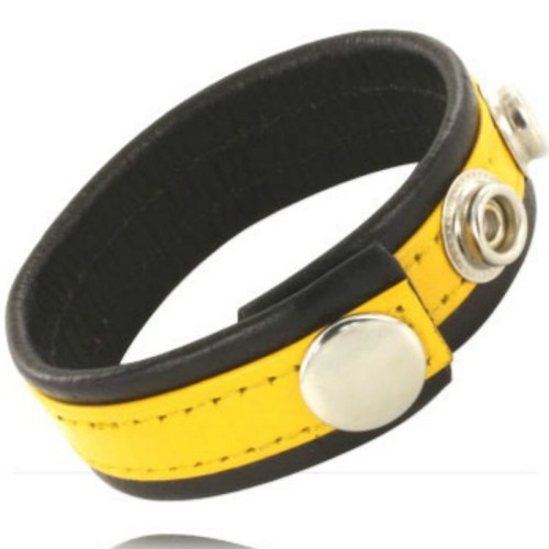 Adjustable Yellow-Black Leather Penis Strap