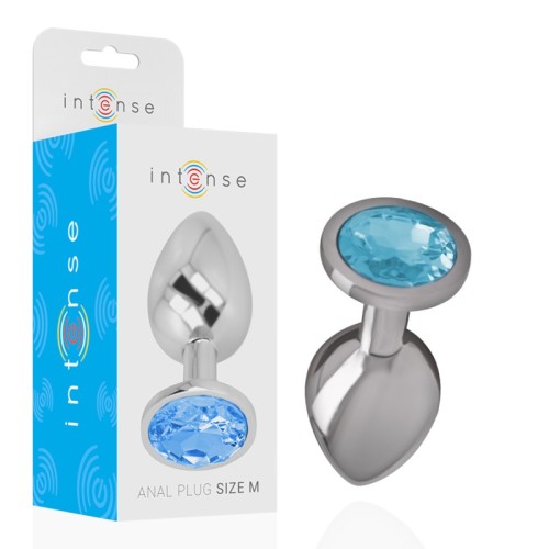 Intense Aluminum Metal Anal Plug with Blue Crystal Size M